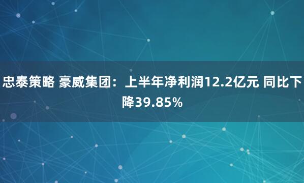 忠泰策略 豪威集团：上半年净利润12.2亿元 同比下降39.85%